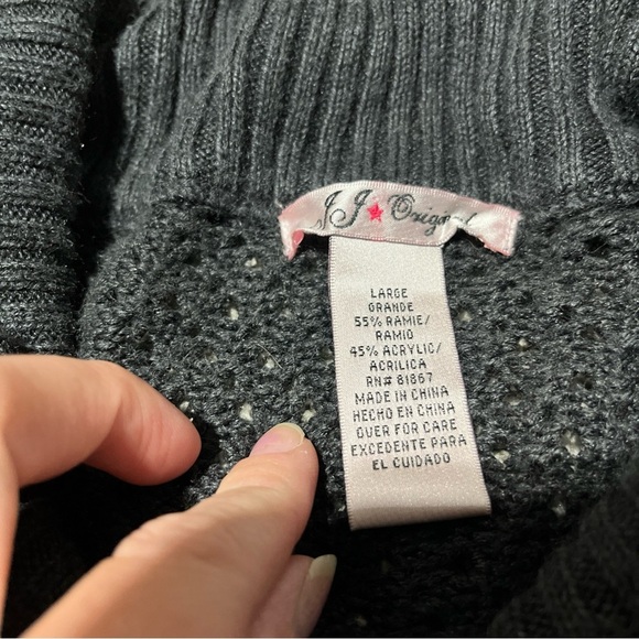 JJ Original One Button Sweater Womens Juniors Size L Black Knitted Crotchet - Picture 4 of 6